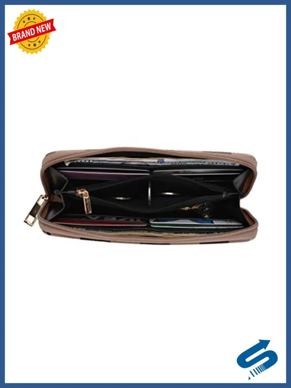 Checkered Vegan Leather Tote Bag with Wristlet Wallet Set